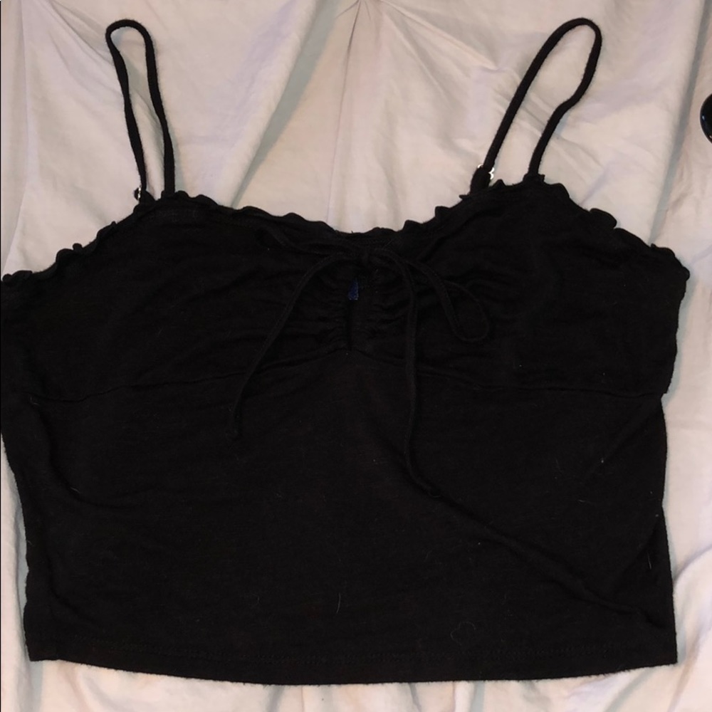 Forever 21 Black Lettuce Hem Keyhole Crop Top